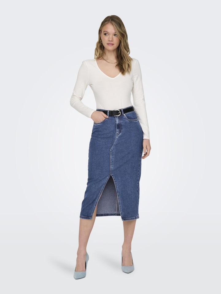ONLY Jeansrock mit Schlitz und fünf Taschen in Blau-3 günstig kaufen