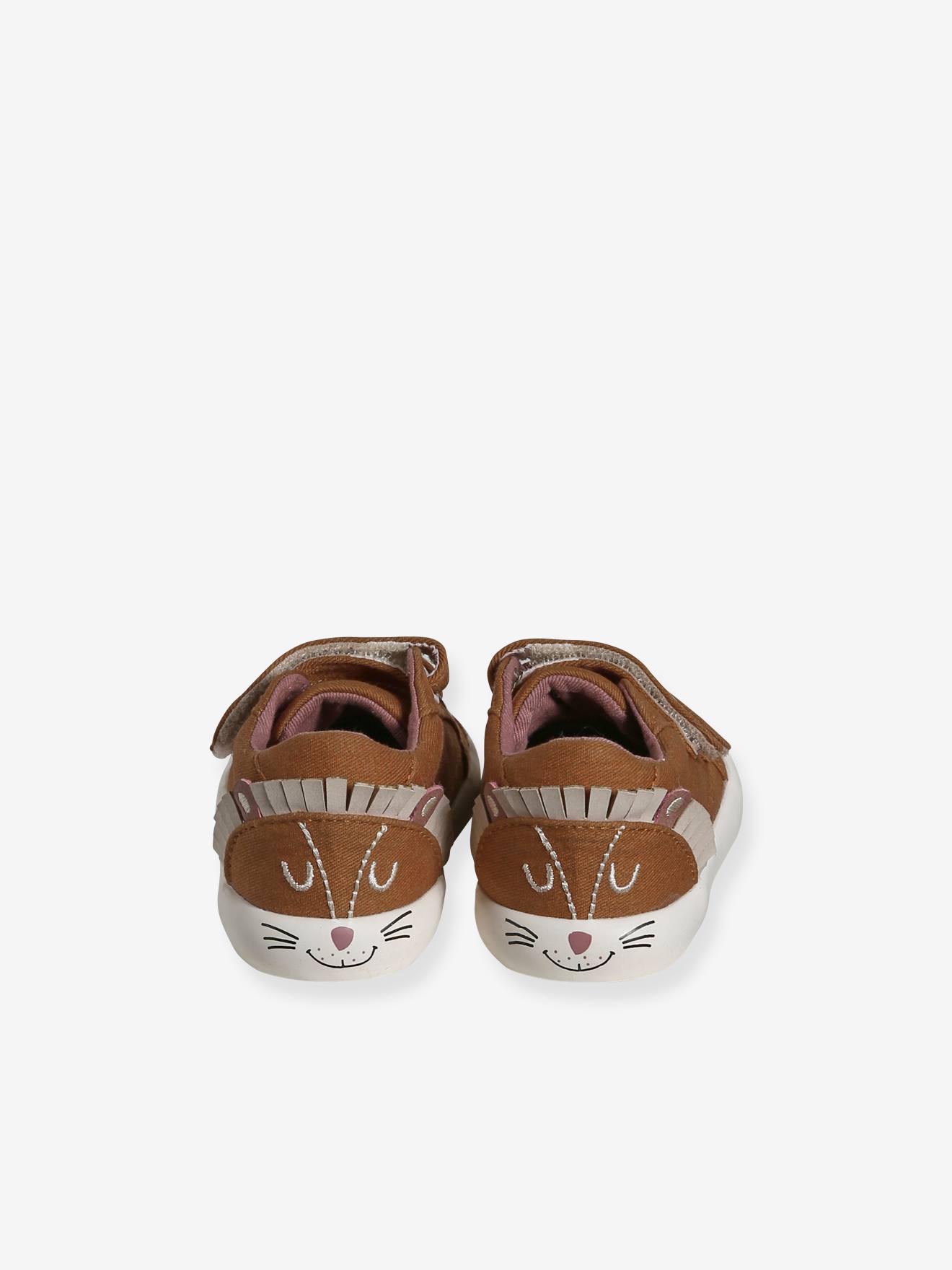 Vertbaudet Jungen Baby Stoff-Sneakers, Klett - dunkelbraun