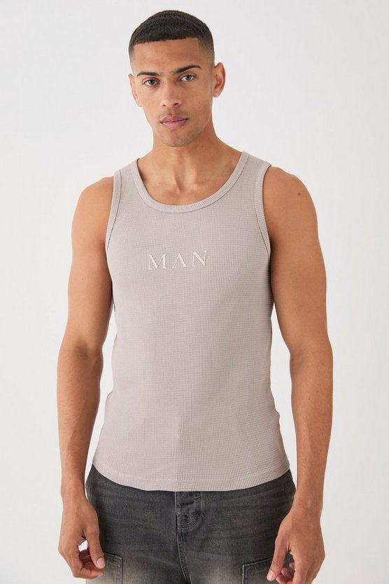 Slim-Fit Man Tanktop in Waffeloptik