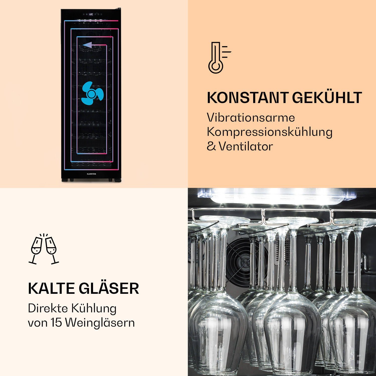 Klarstein Weinkühlschrank Bellevin 62, für 56 Standardflaschen á 0,75l,2 Zonen Wein Flaschenkühlschrank Weintemperierschrank Weinschrank