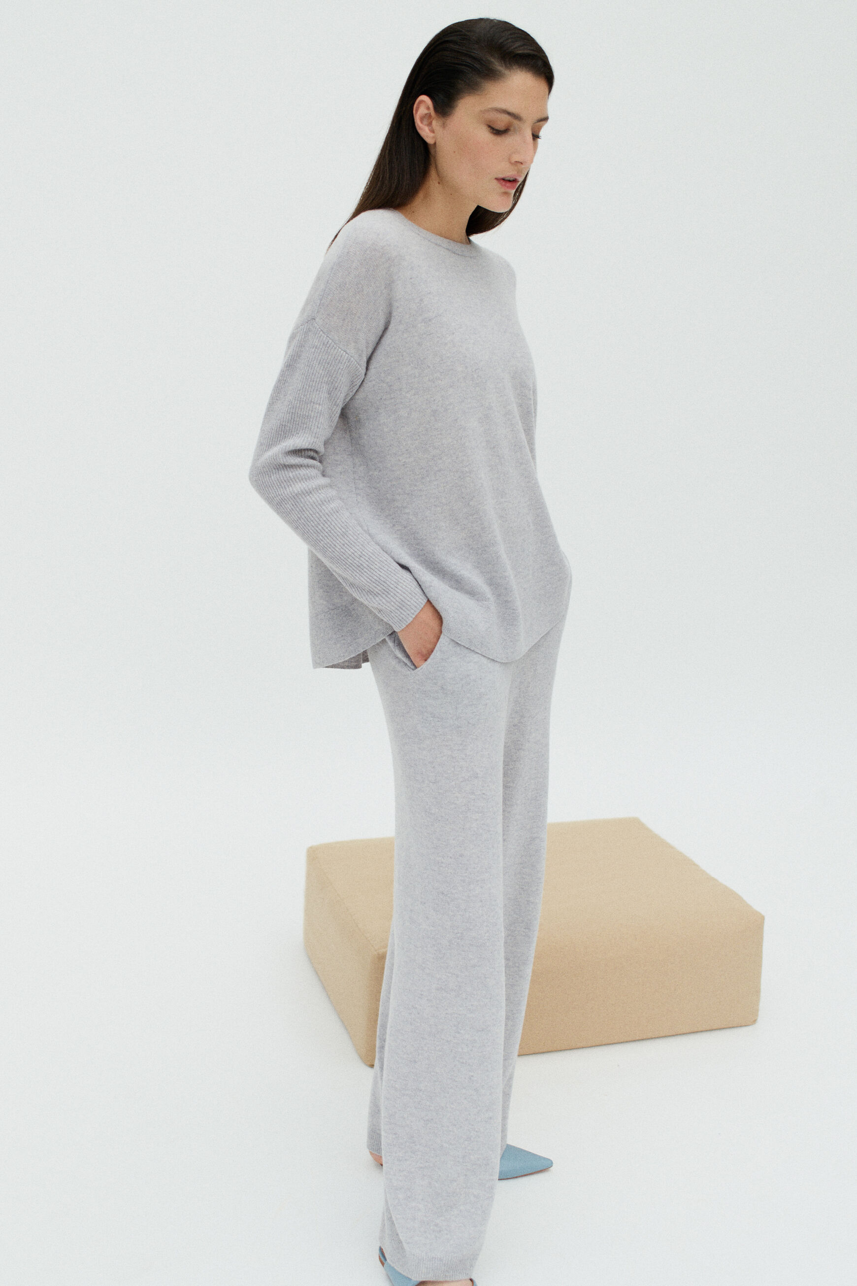 pantalon gaspard gris clair femme