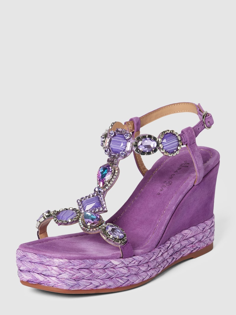 Wedges aus Leder mit Ziersteinbesatz in hellrosa