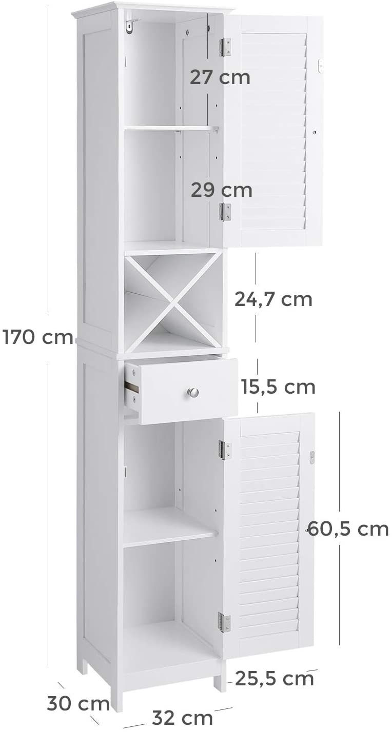 VASAGLE Badkommode Badezimmerschrank, mit Schublade, mit 2 Lamellentüren