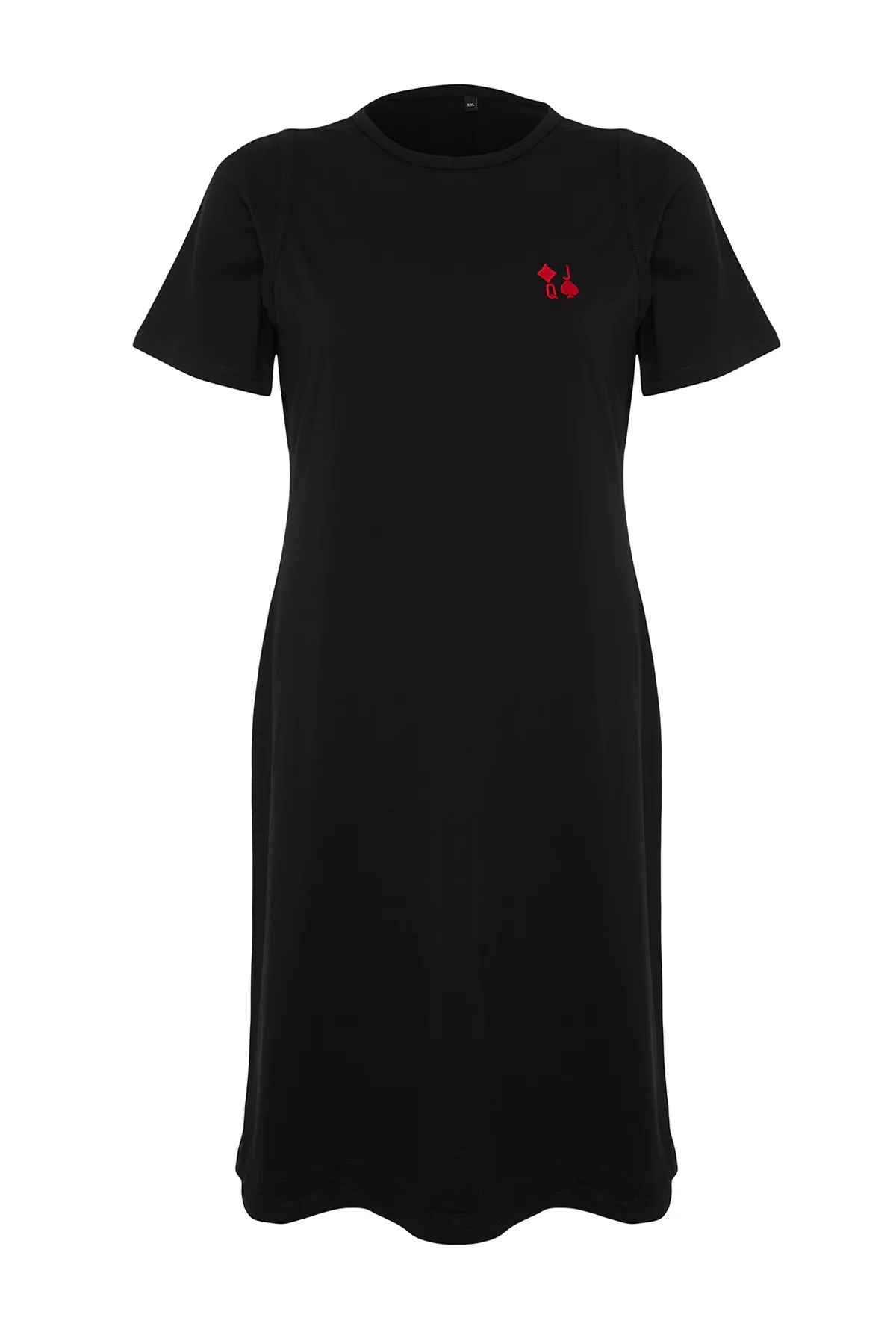 Trendyol Curve  Schwarzes gestricktes T-Shirt-Kleid mit Stickerei und detaillierten Details TBBSS24AH00084