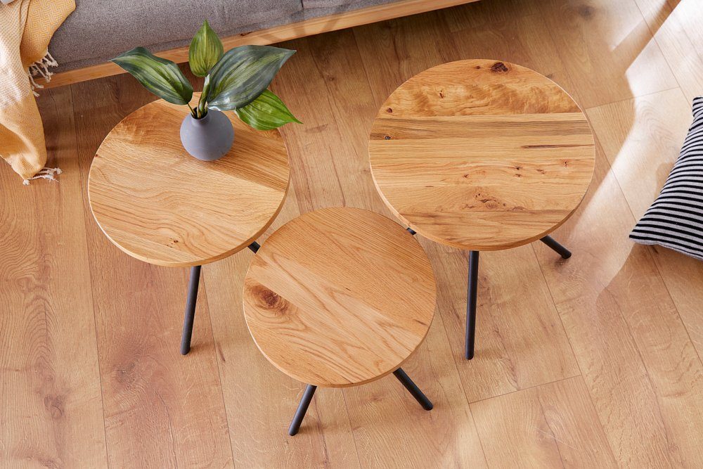 riess-ambiente Beistelltisch FACTORY 40cm natur (Set, 3-St), Massivholz · Metall-Gestell · Industrial · Eiche