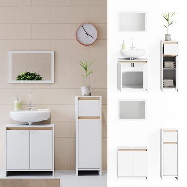 Vicco Badmöbel-Set Badezimmerset EMMA Weiß / Sonoma Set 2, (3-er Set, 3-St., 3-er Set)
