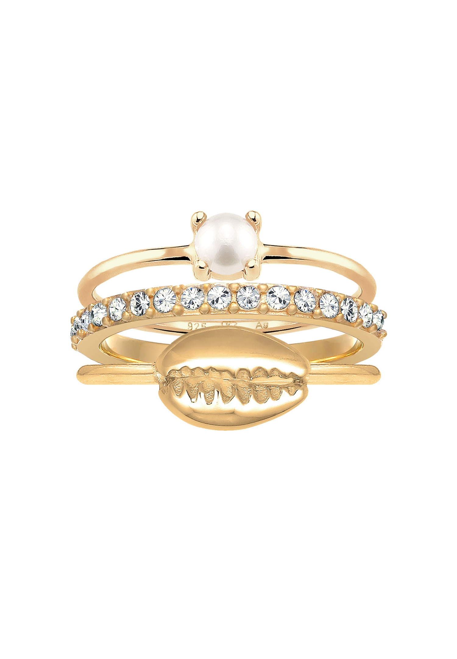 Conjunto de joyas Elli para mujer con perlas cultivadas de agua dulce y cristales en plata de ley 925 chapada en oro.