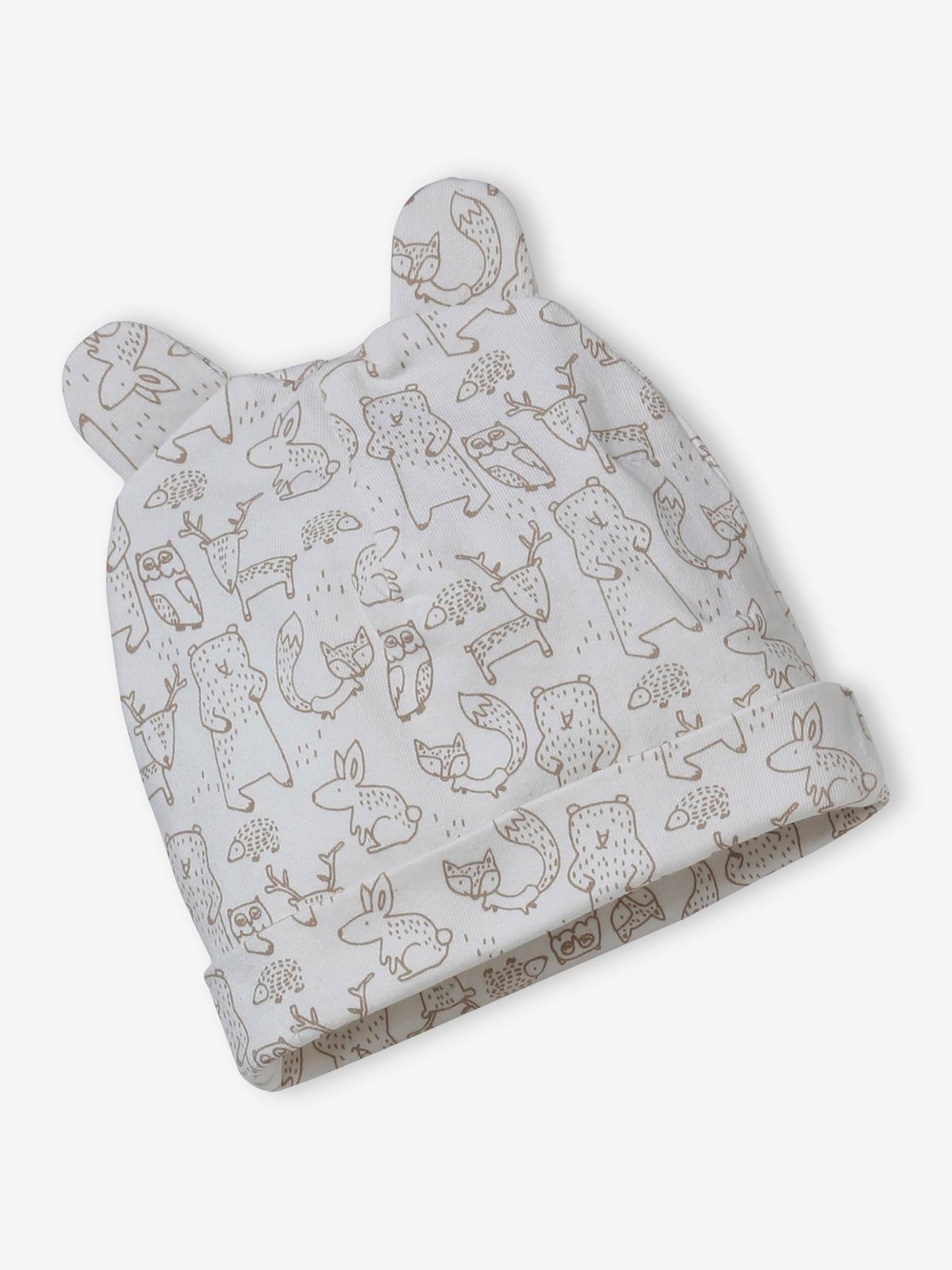 Ensemble bonnet + moufles + foulard + sac bébé imprimé personnalisable taupe