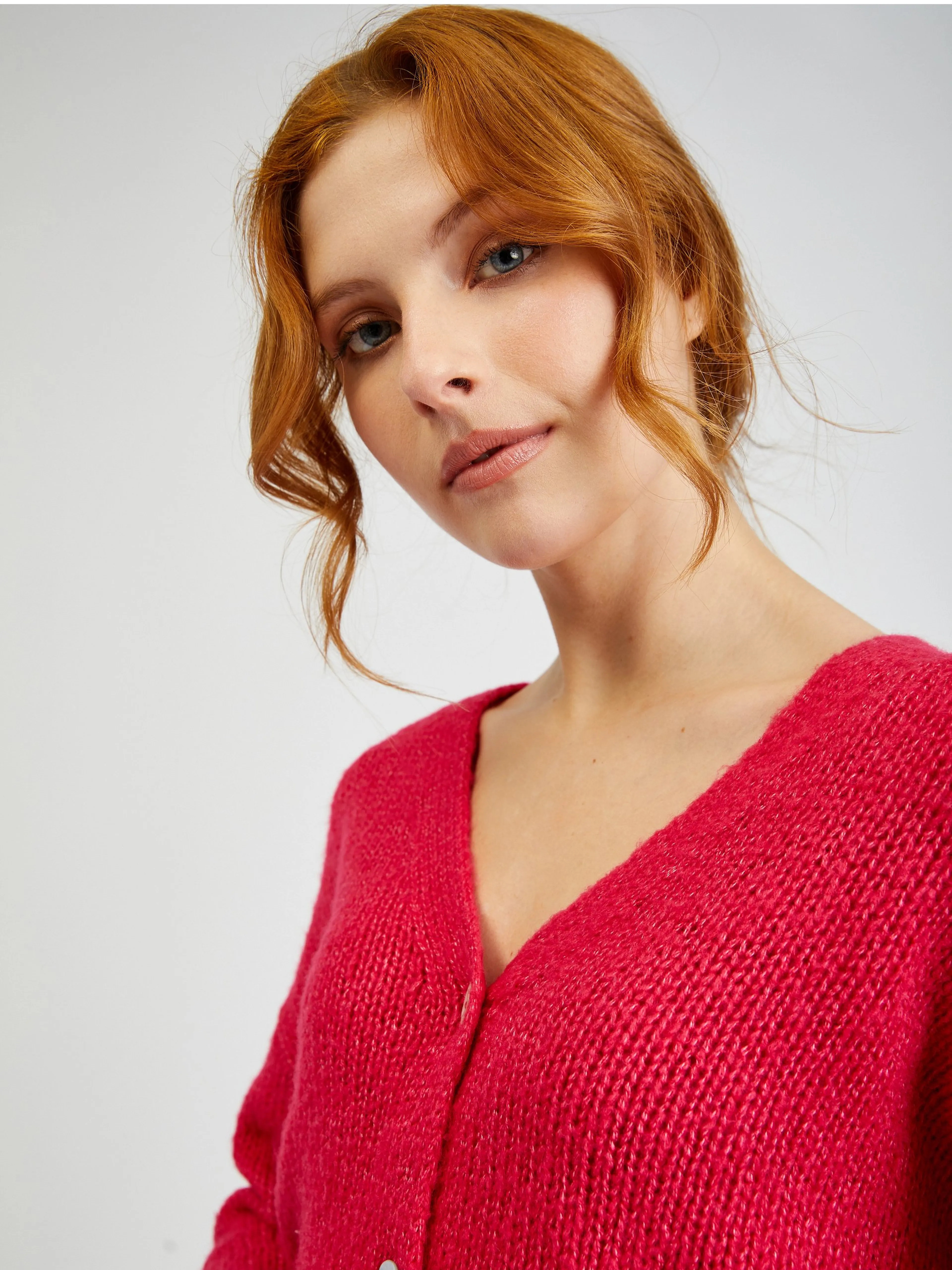 Dunkelrosa lockere Damen-Strickjacke ORSAY