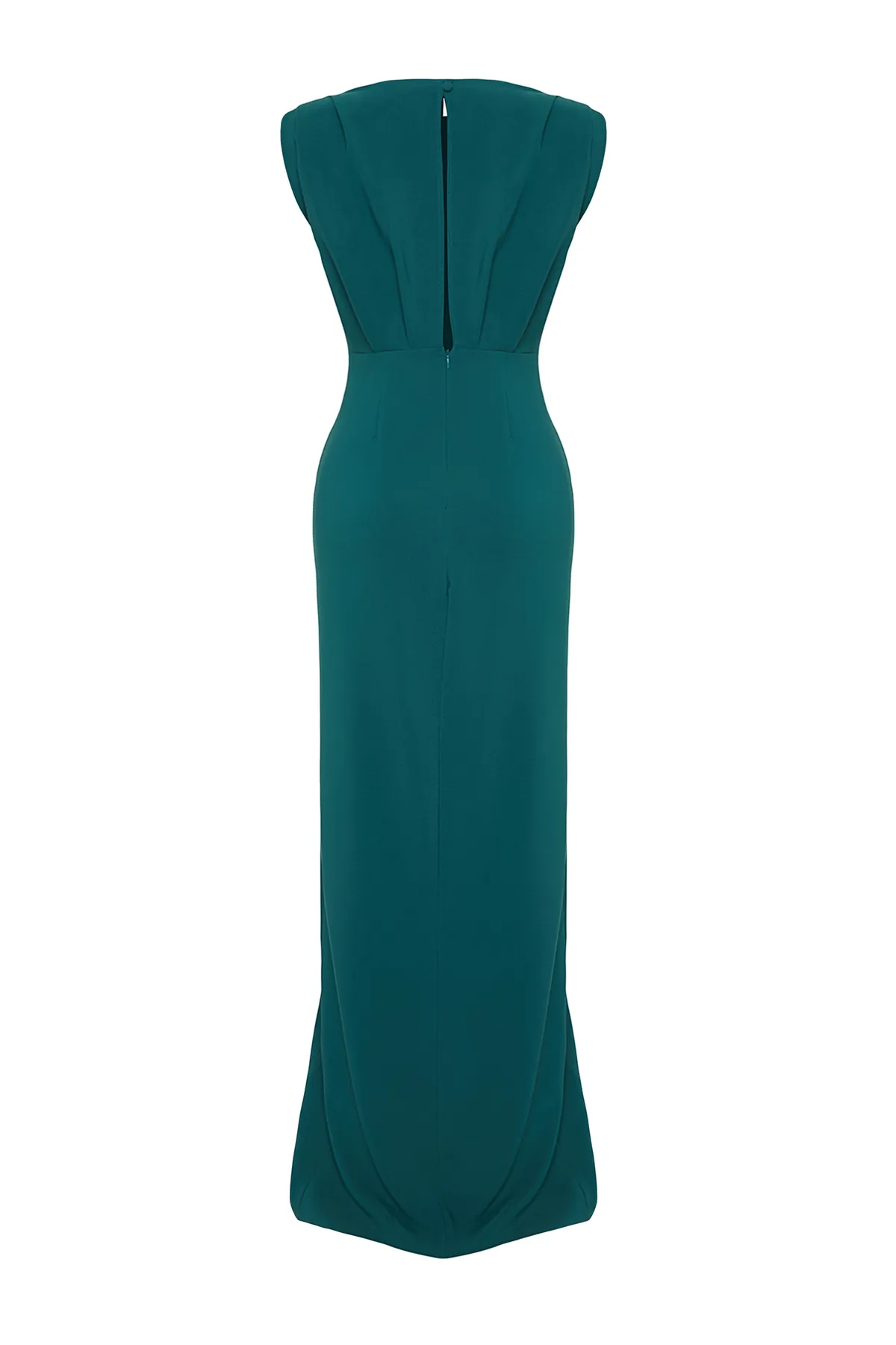 Trendyol Collection  Petrolfarbenes, wattiertes, gewebtes langes Abendkleid TPRSS24AE00087