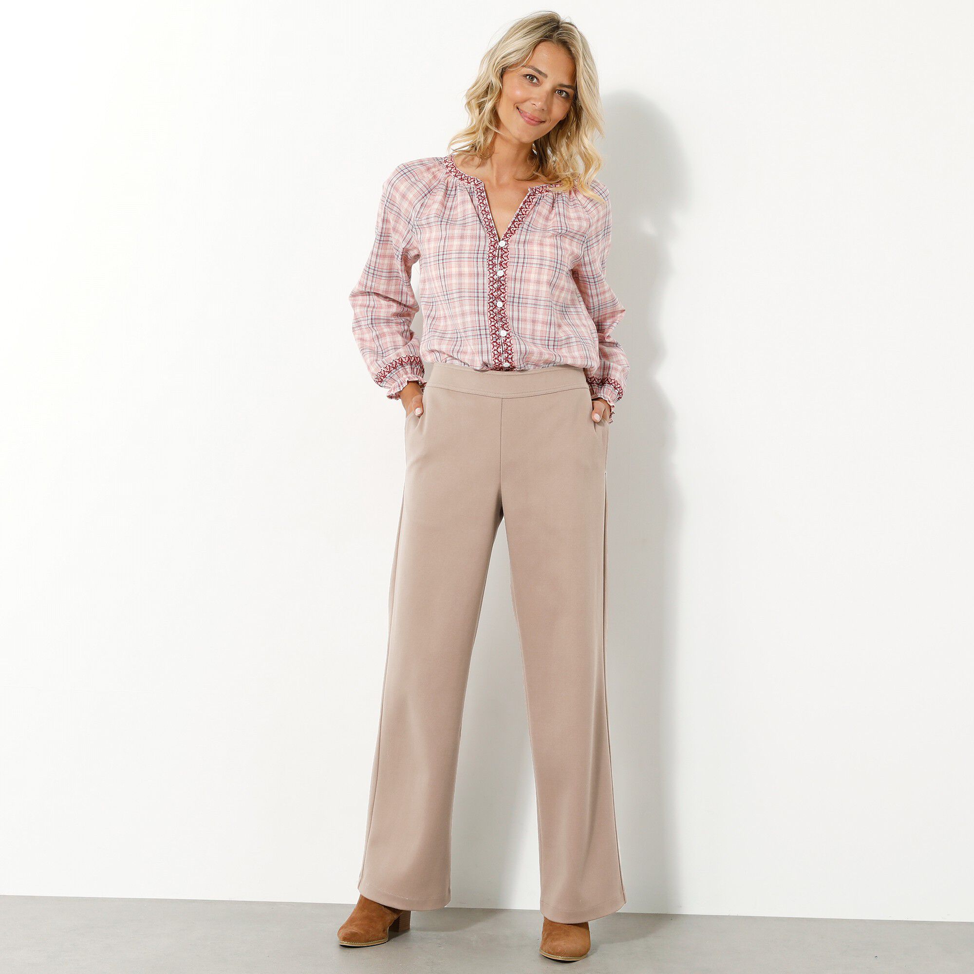 Pantalon large chaud, aspect lainage