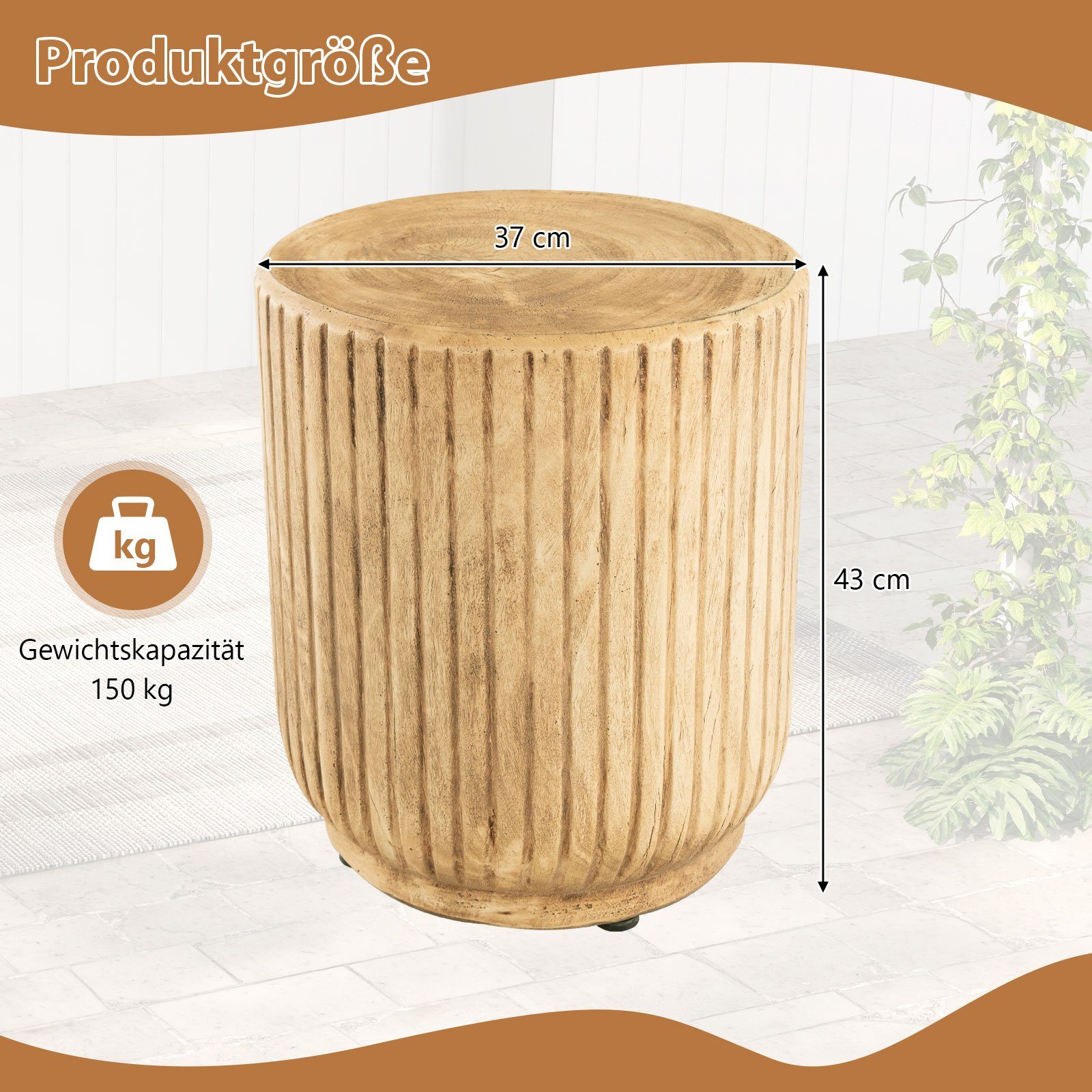 COSTWAY Beistelltisch Gartentisch, Sitzhocker, aus Stein