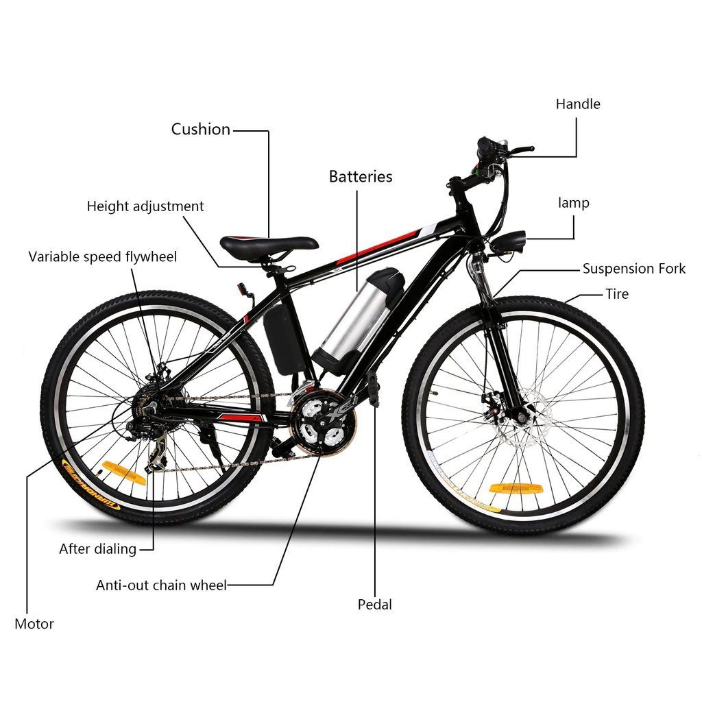 Myatu E-Bike 26 Zoll E-Mountainbike mit 36V 10.4AH Lithium-Batterie, 21 Gang, Tretlagerschaltung, Elektro Pedelec für Herren und Damen