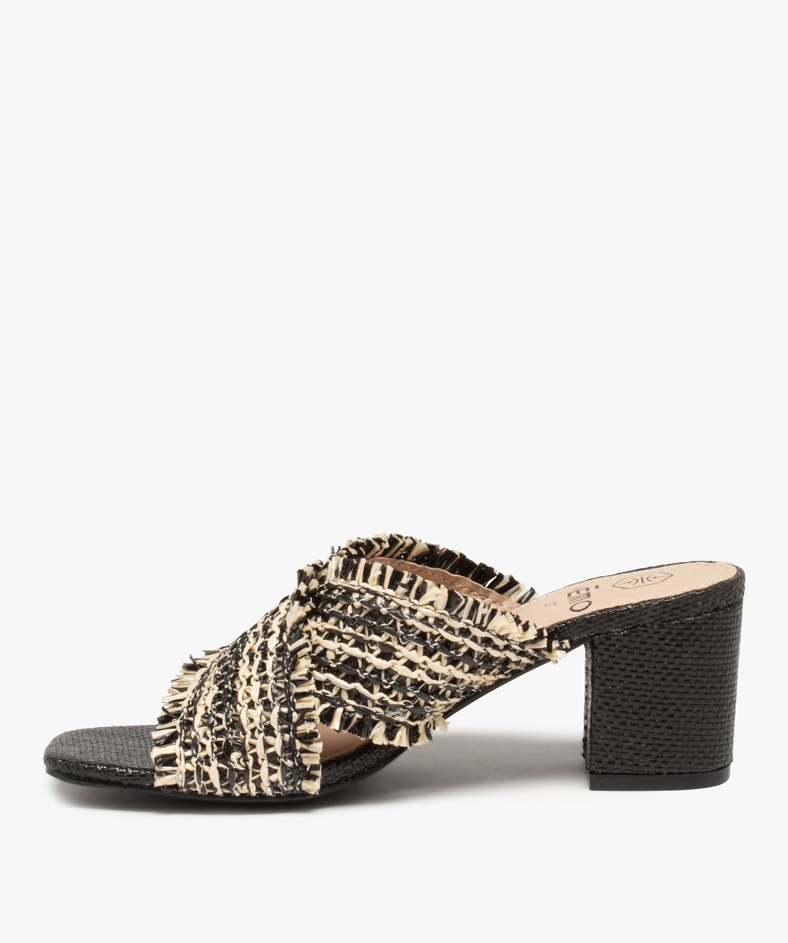 Mules femme à talon et brides en fibres tressées noir | GEMO