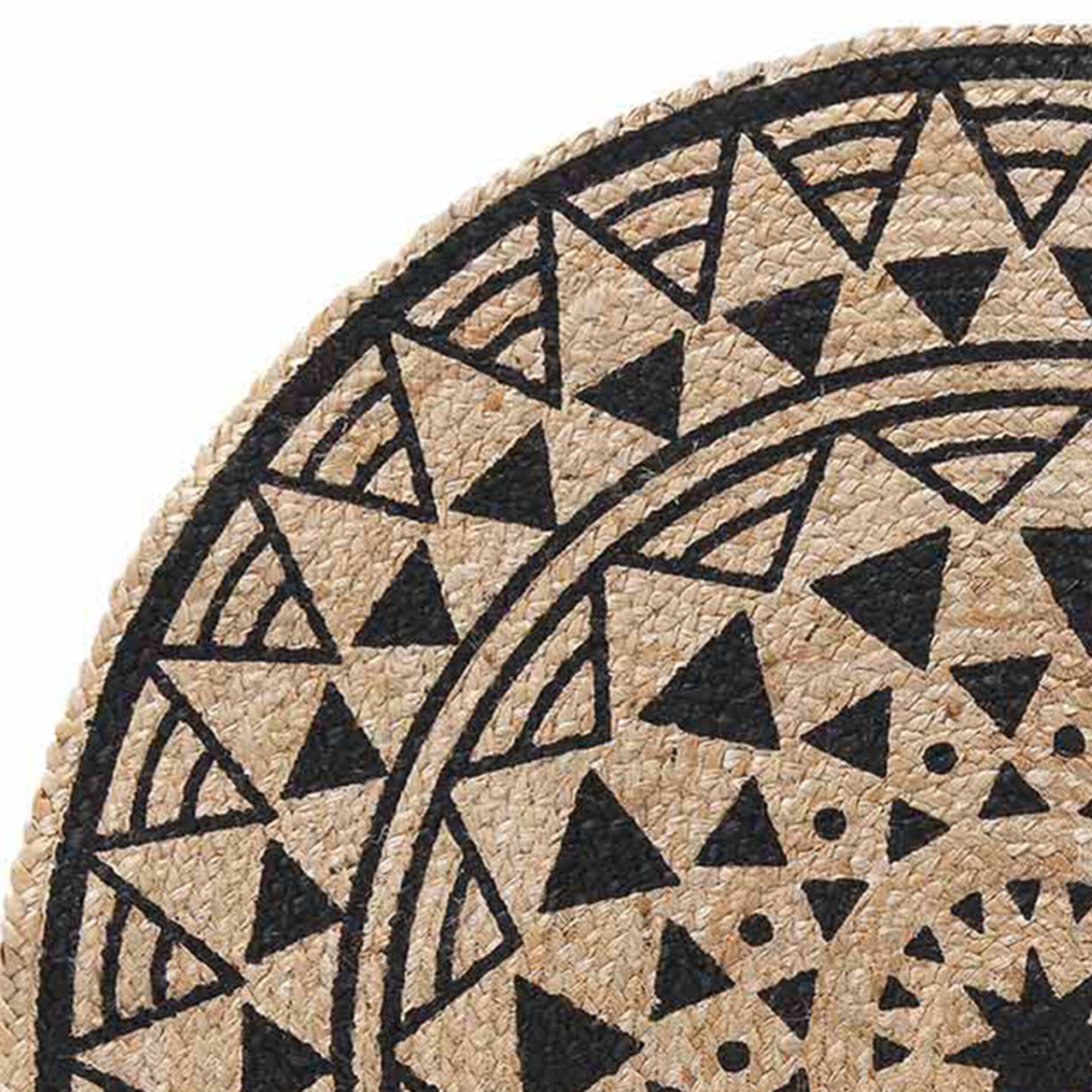 Tapis rond en jute imprimé noir