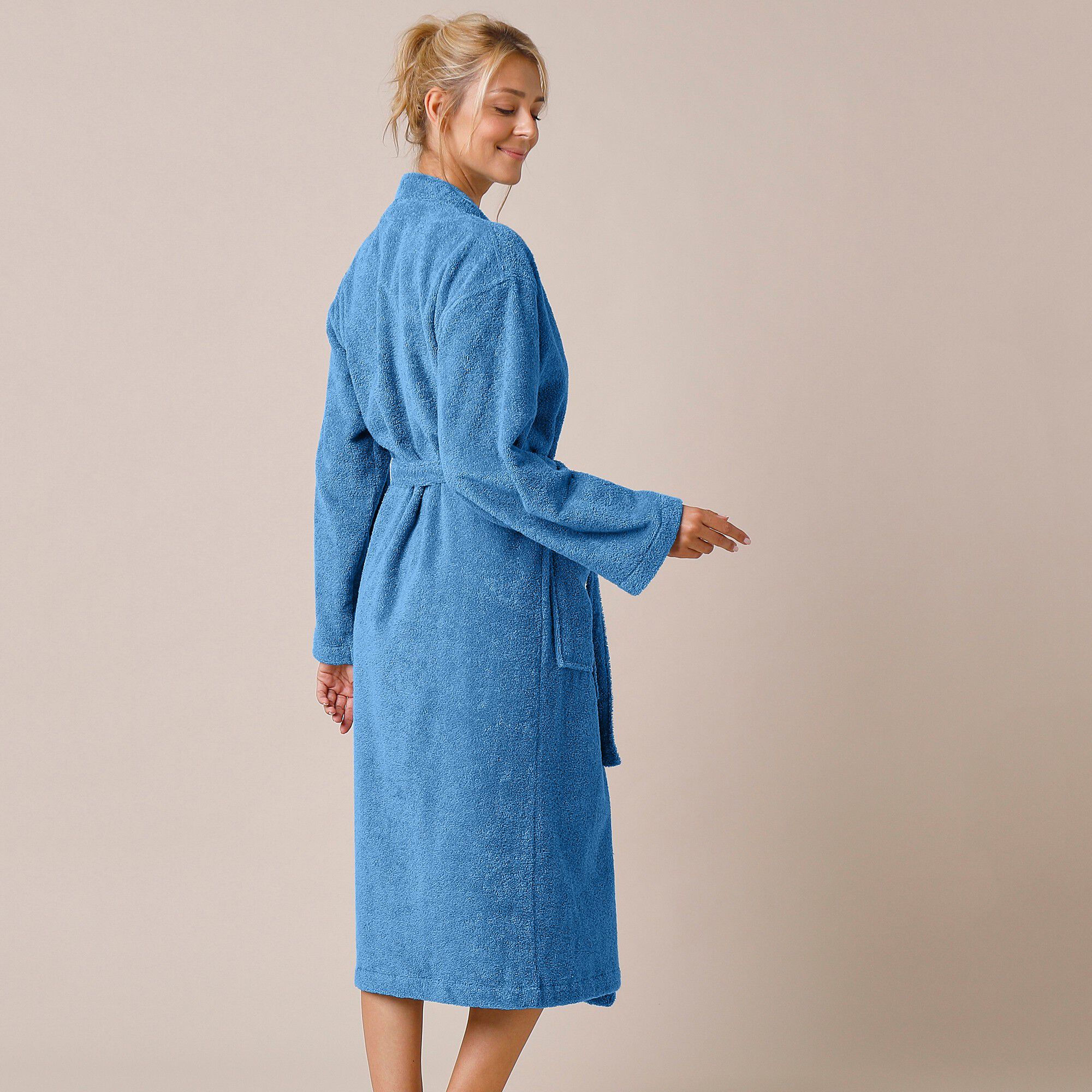 Peignoir mixte adulte uni coton éponge bouclette col kimono personnalisé