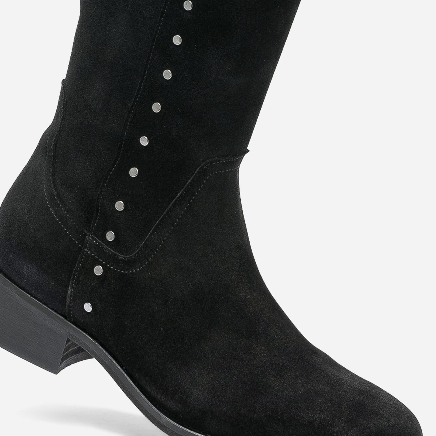 Cuissarde TEXTO noire en cuir velours clouté