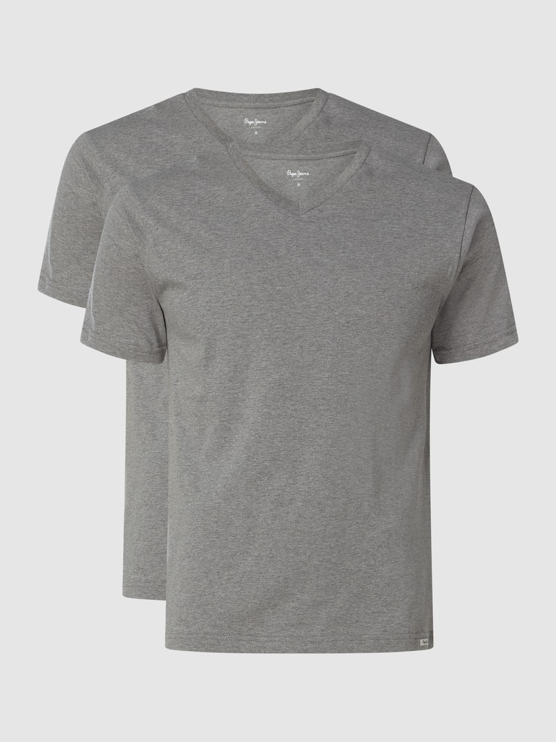 T-Shirt aus Baumwolle im 2er-Pack Modell 'Aiden' in mittelgrau meliert
