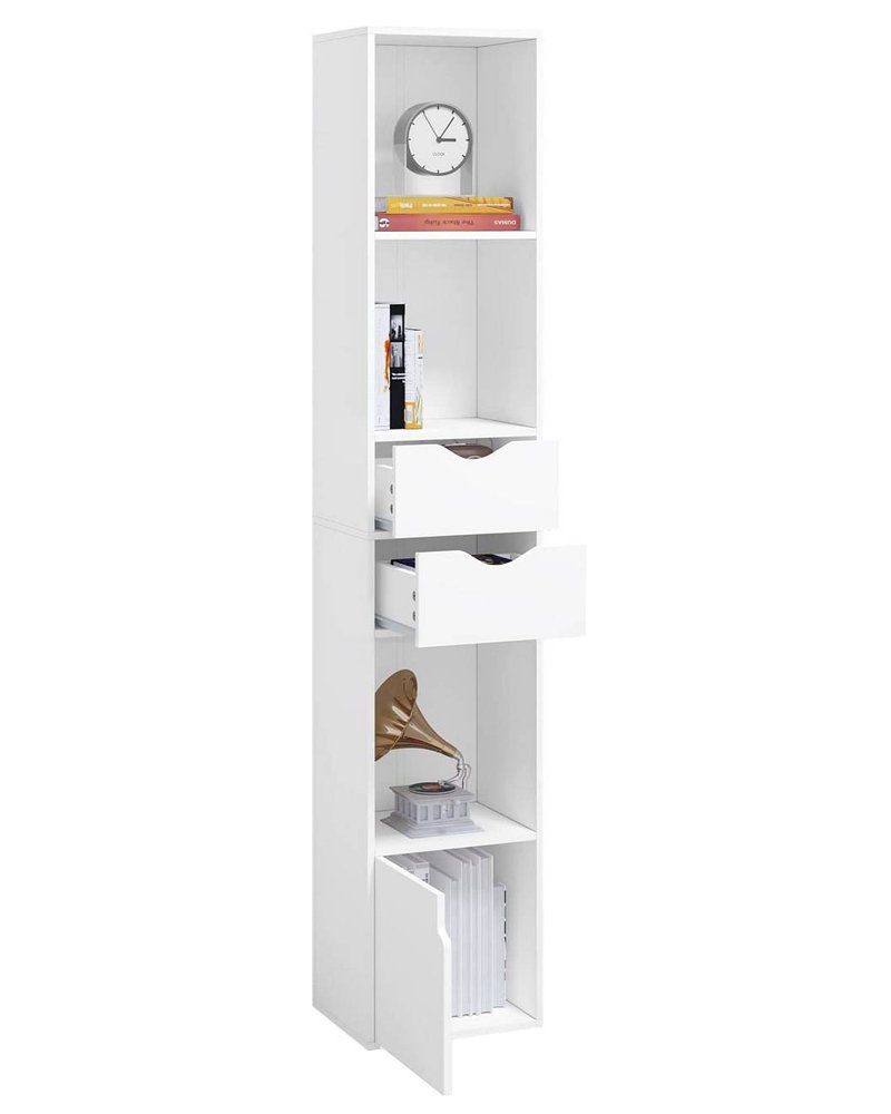 Woltu Bücherregal, 1-tlg., mit Schubladen, Regal mit Tür, 30x158x24 cm, weiß