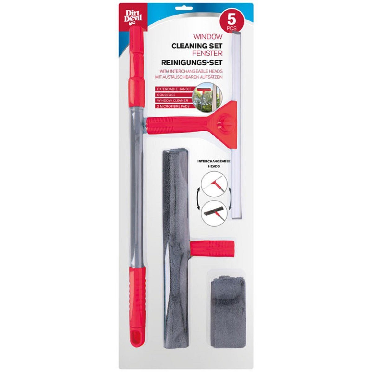 DIRT DEVIL Fensterreiniger - 5-teiliges Fensterreinigungsset Scheibenwischer ca. 57 bis 129 cm