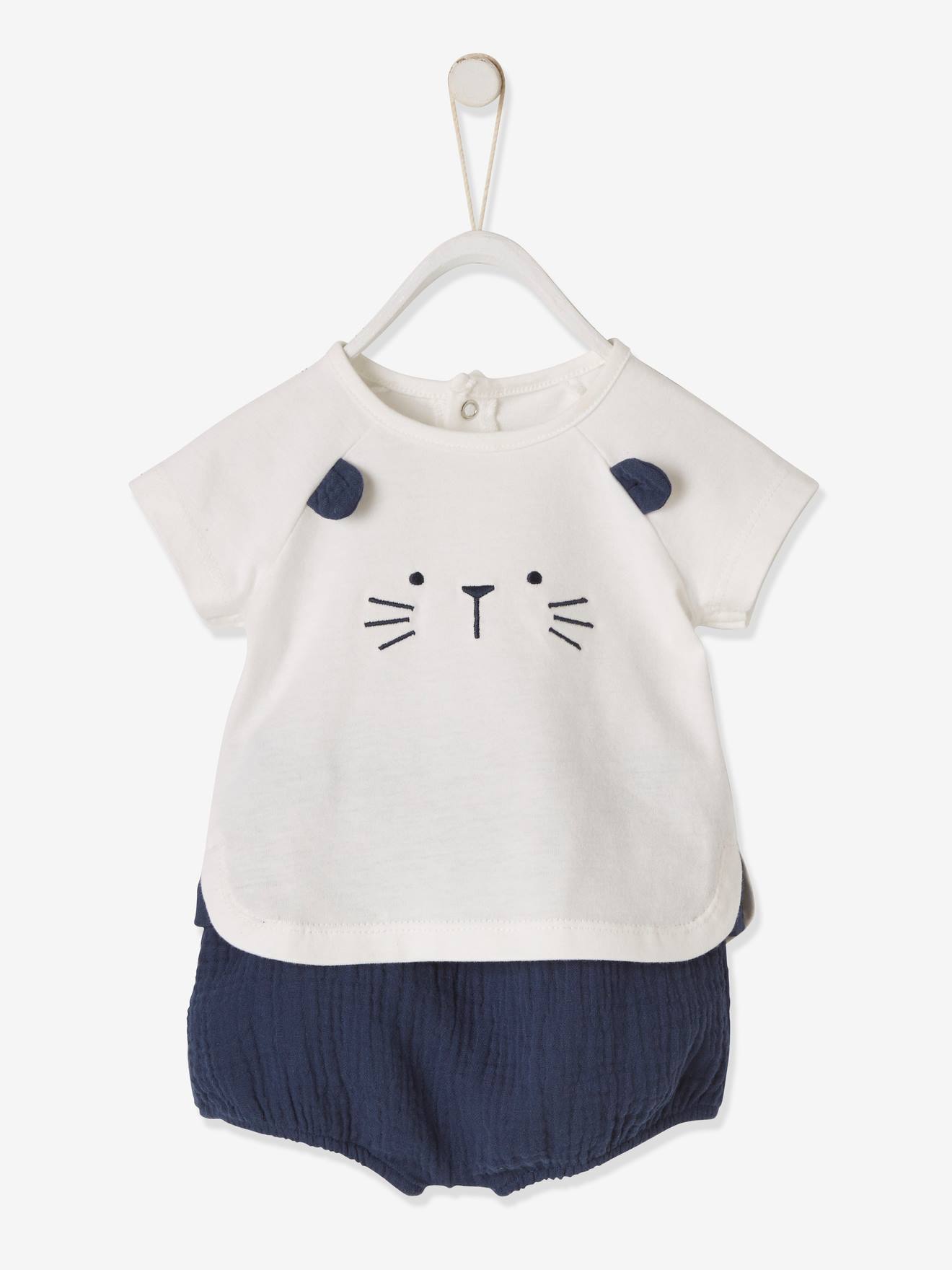 Ensemble naissance T-shirt et short de cérémonie bébé bleu jean