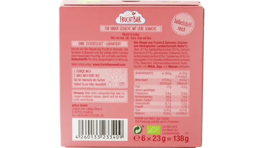 FRUCHTBAR Erdbeere Apfel Hafer 138 g