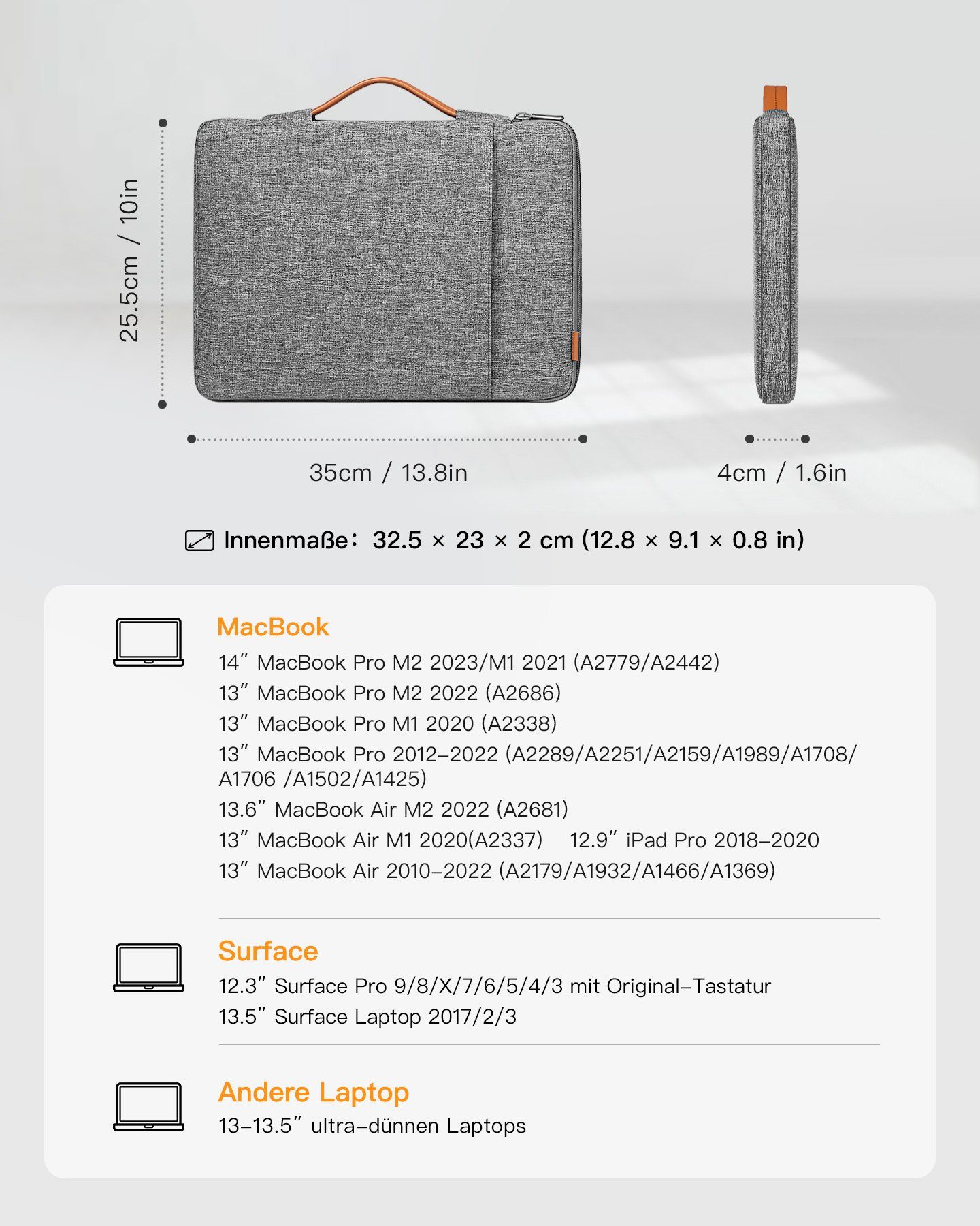 Inateck Laptop-Hülle 360° Rundumschutz für 13-14 Zoll MacBook Air/Pro M3 M2 M1