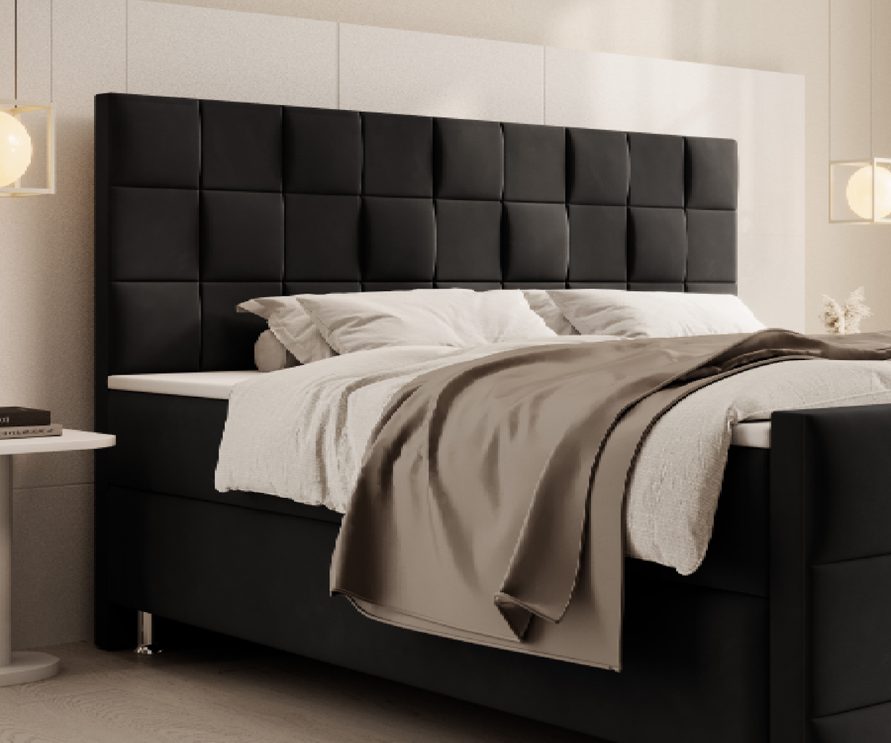 IHG Boxspringbett Tarifa 180x200cm Velour Schwarz / SL 3 / Deren 22