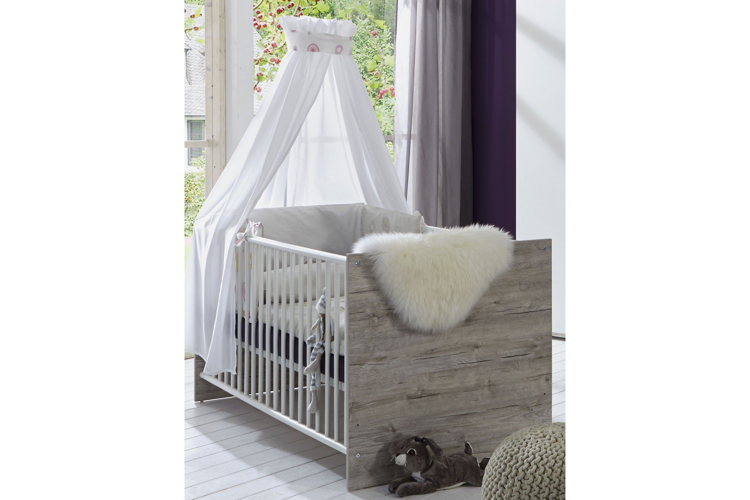 möbel-direkt.de Babyzimmer-Komplettset Bente, (Komplett Set, 6-St., Kleiderschrank, Babybett, Umbauseiten, Wickelkommode, Regale), Made in Germany, haptische und pflegeleichte Oberfläche