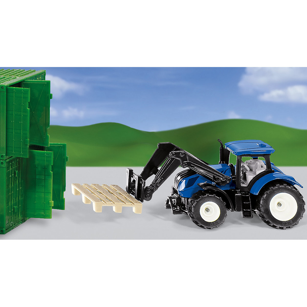 SIKU Super 1544 New Holland mit Palettengabel und Palette