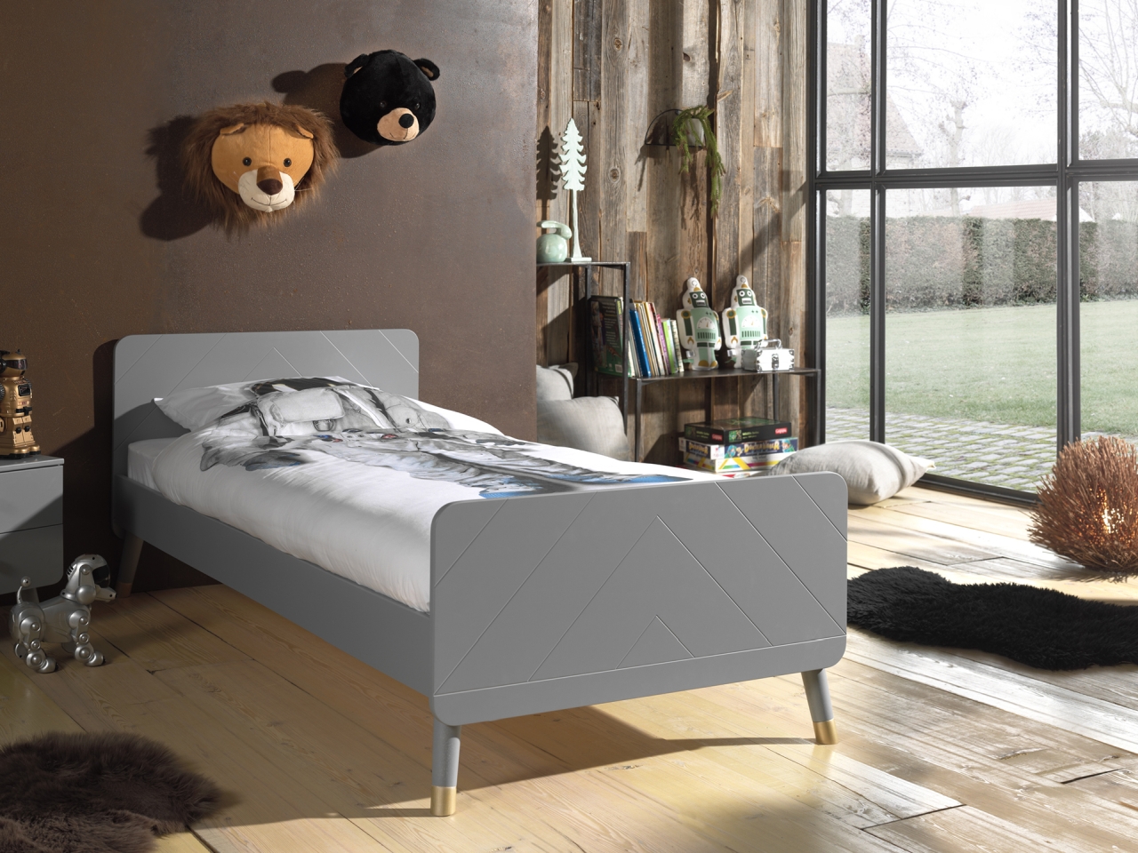 VIPACK BILLY Einzelbett 90 x 200 cm, mit Lattenrost, Ausführung lackiert Timeless Grau