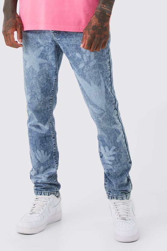Slim-Fit Jeans mit Laser-Print