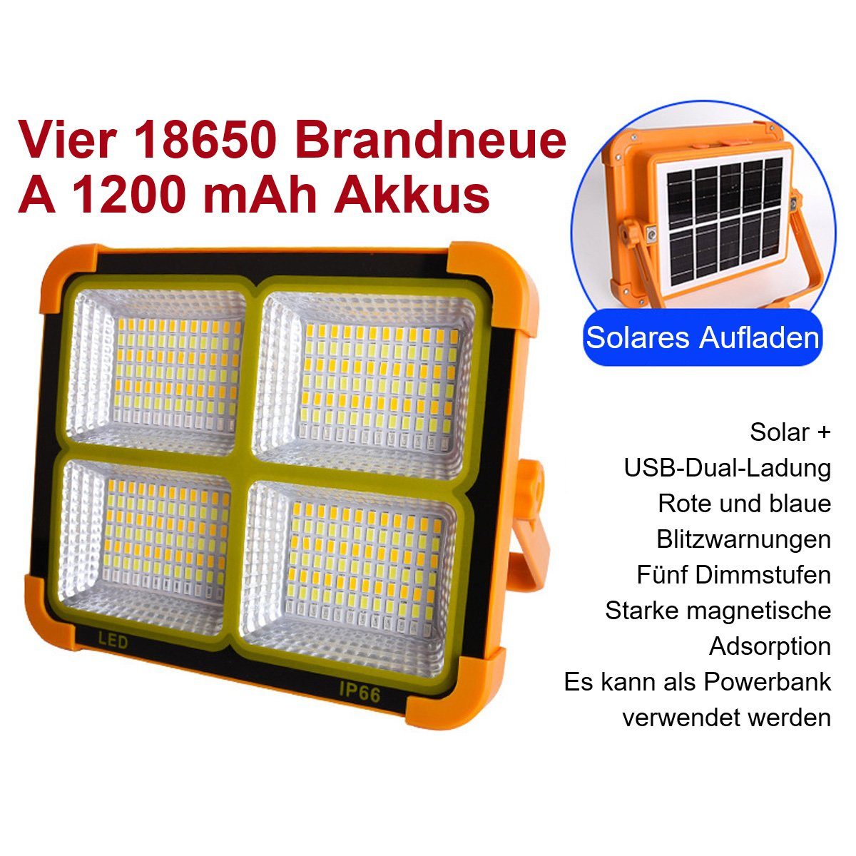 yozhiqu Baustrahler LED-Solarleuchte, Notbeleuchtung, tragbare Außenleuchte, Tragbarer D8-Solarscheinwerfer für Camping-Nachtmarktstände