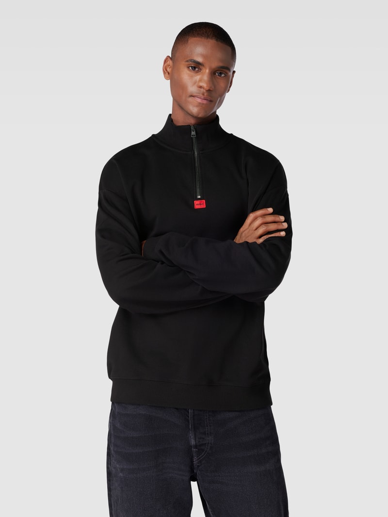 Sweatshirt mit Troyer-Kragen Modell 'Durty' in schwarz
