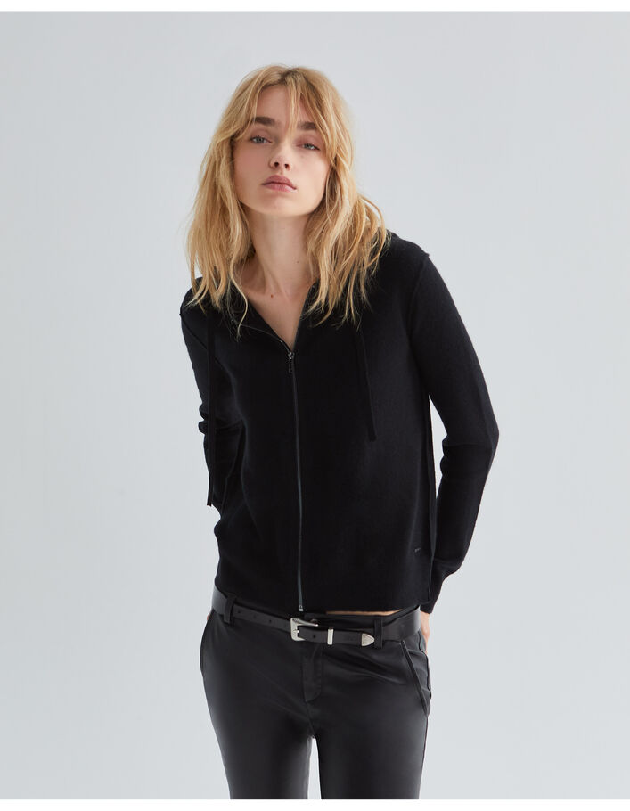 Cardigan à capuche en cachemire motifs chevrons femme