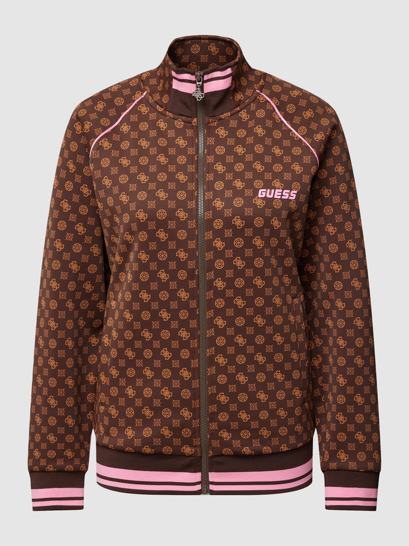 Sweatjacke mit Allover-Muster Modell 'AGGIE' in dunkelbraun