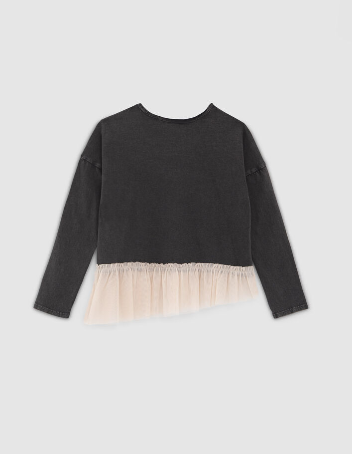 T-shirt gris mix matières avec tulle fille