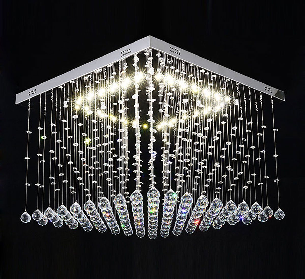Lewima LED Deckenleuchte XL Deckenlampe Kristall aus Glas 60x60cm 24W, Dimmbar mit Fernbedienung, Warmweiß, Wohnzimmer Würfel Lampe Modell Dadi, Silber