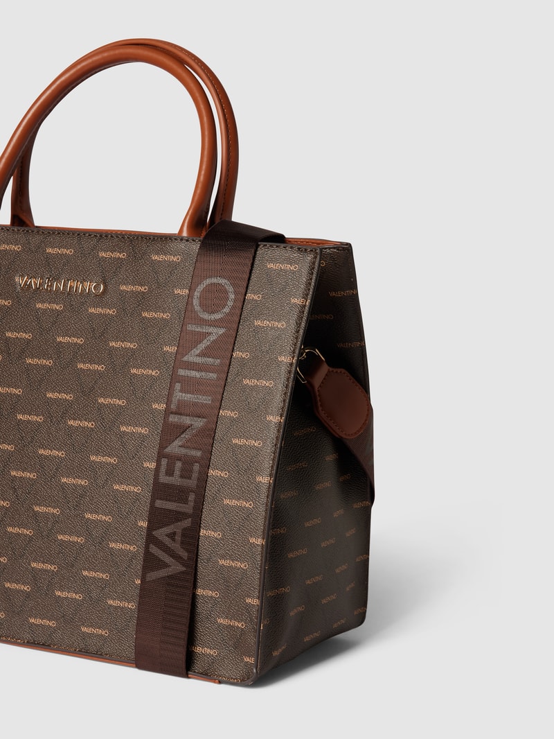Tote Bag mit Allover-Logo-Muster Modell 'RAVIOLI' in dunkelbraun
