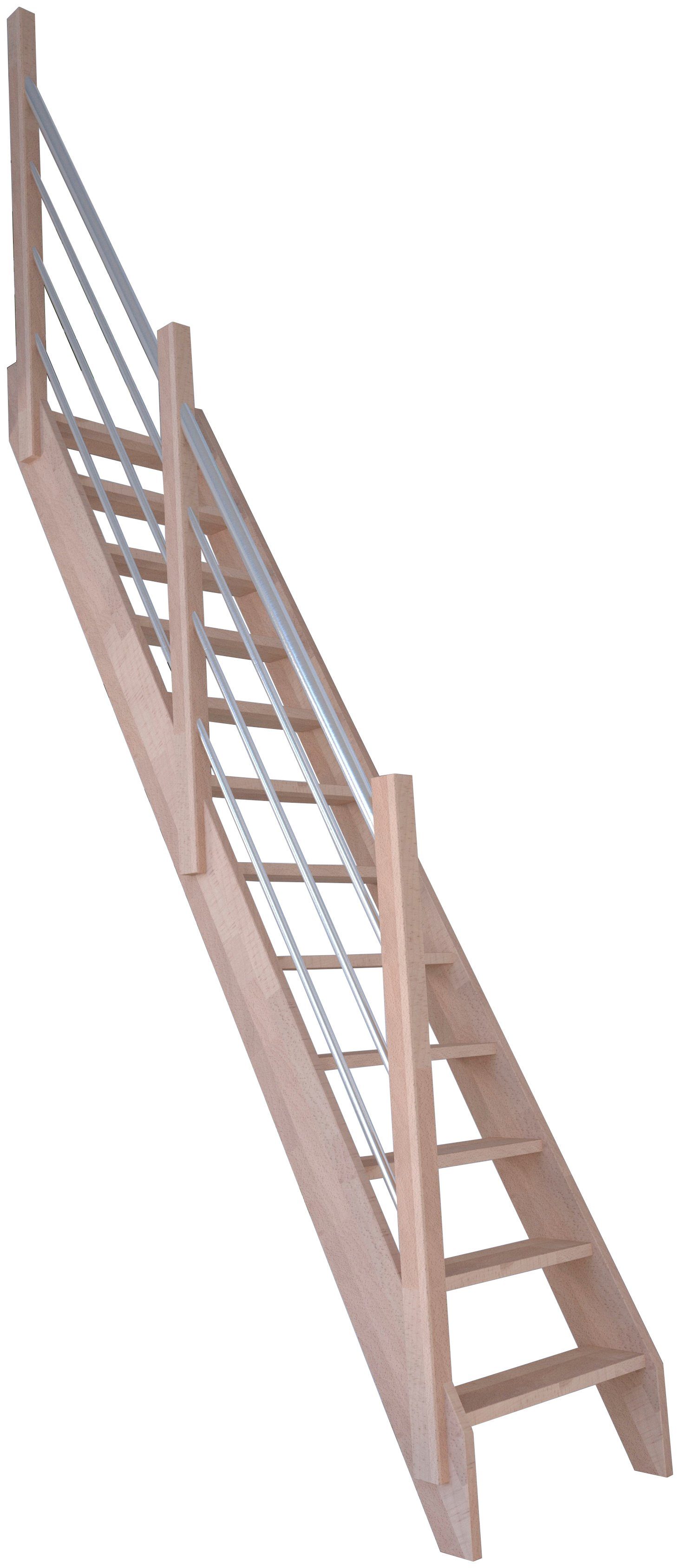 Starwood Raumspartreppe Buche 3000, Holz-Edelstahl Links, Stufen offen, Durchgehende Wangenteile