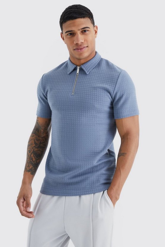 Kurzärmliges strukturiertes Muscle-Poloshirt