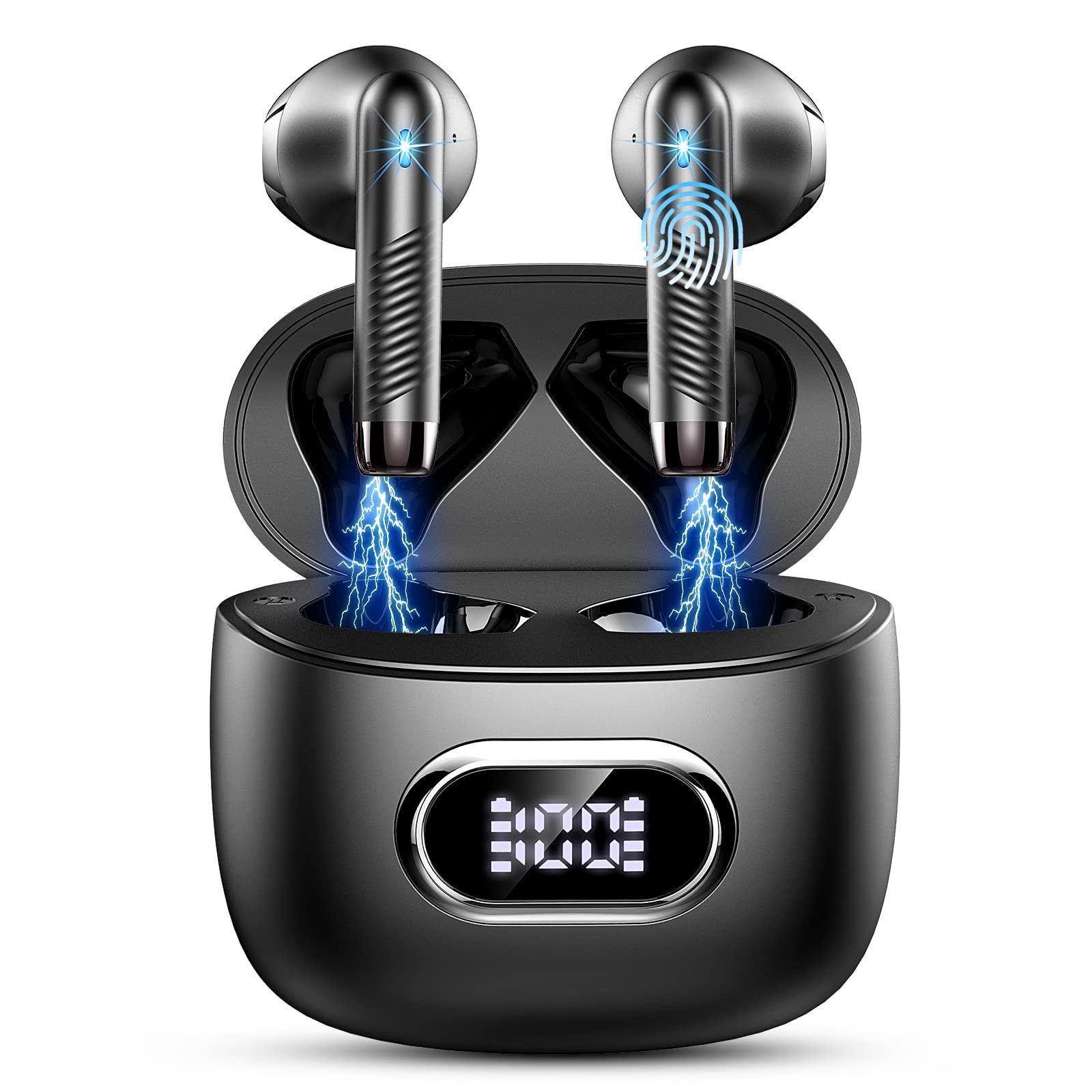 Tisoutec Kopfhörer Bluetooth In-Ear-Kopfhörer (Sprachsteuerung, True Wireless) In-Ear-Kopfhörer (Siri Voice-Assistent, LED Ladestandsanzeige, integrierte Steuerung für Anrufe und Musik, Bluetooth), IPX5 wasserdichte Ohrhörer, Kabellos Kopfhörer for S