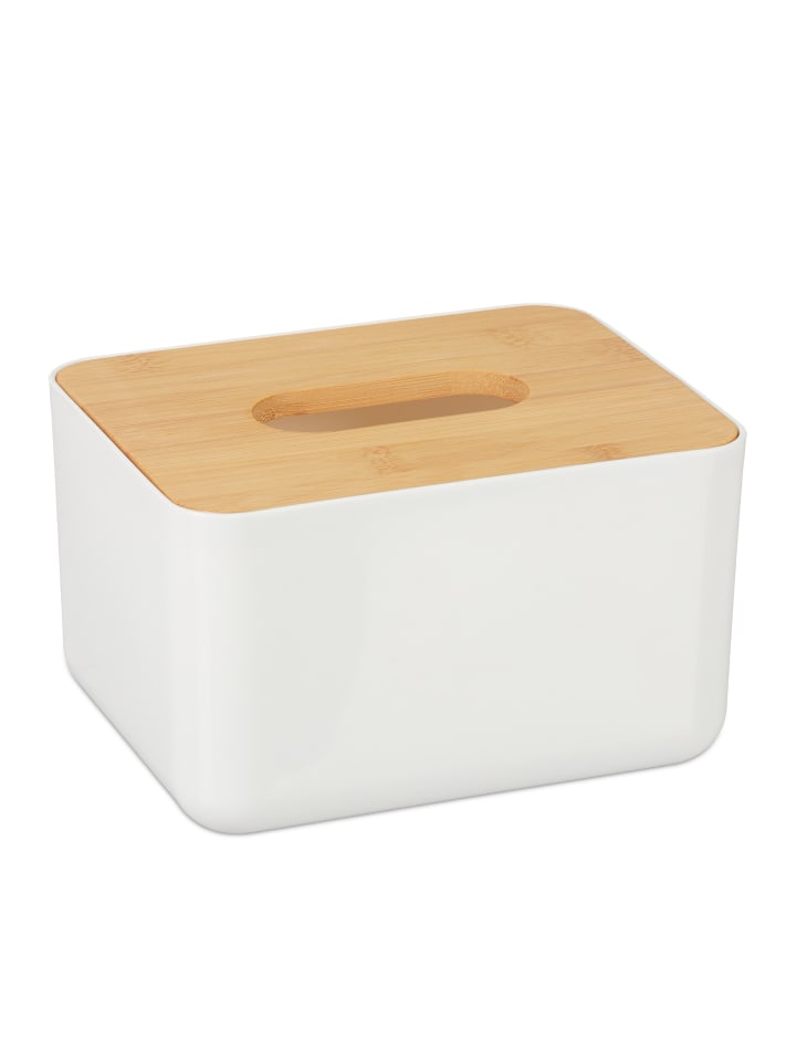 relaxdays Tücherbox in Weiß/Natur - (B)17 x (H)10 x (T)13 cm günstig kaufen onesize