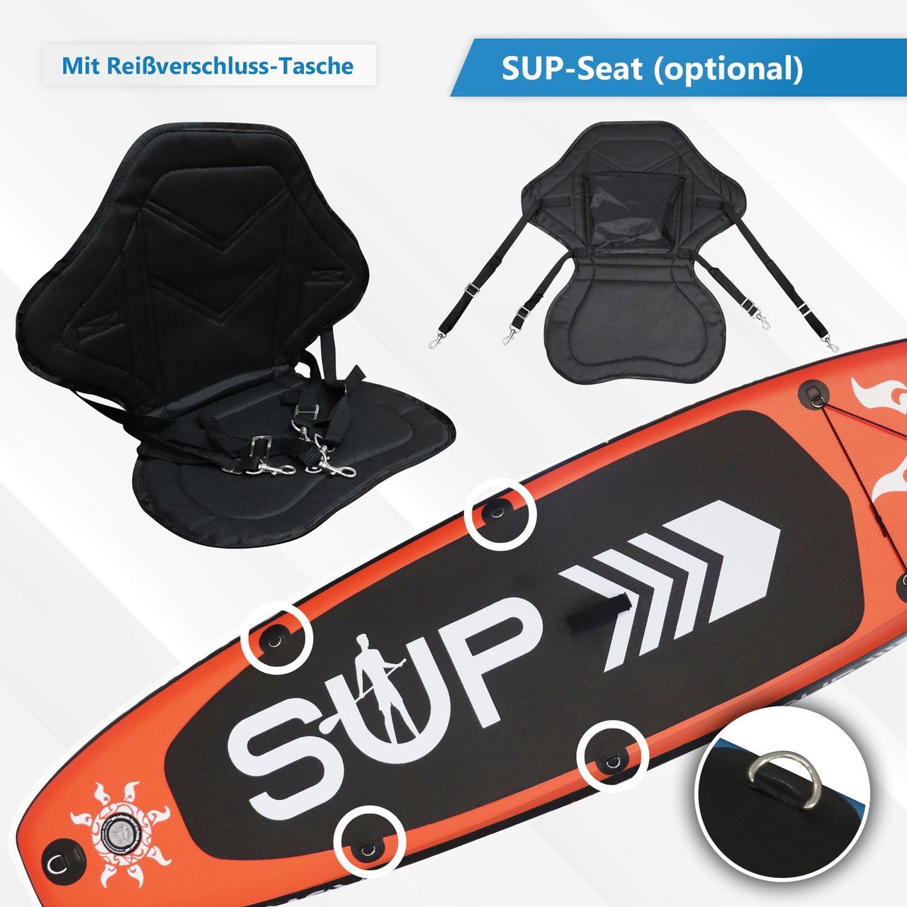 TroniTechnik 24MOVE® Standup Paddle Board SUP, inkl. Zubehör, Paddel und Hochdruckpumpe, ROT, 305x76x15cm