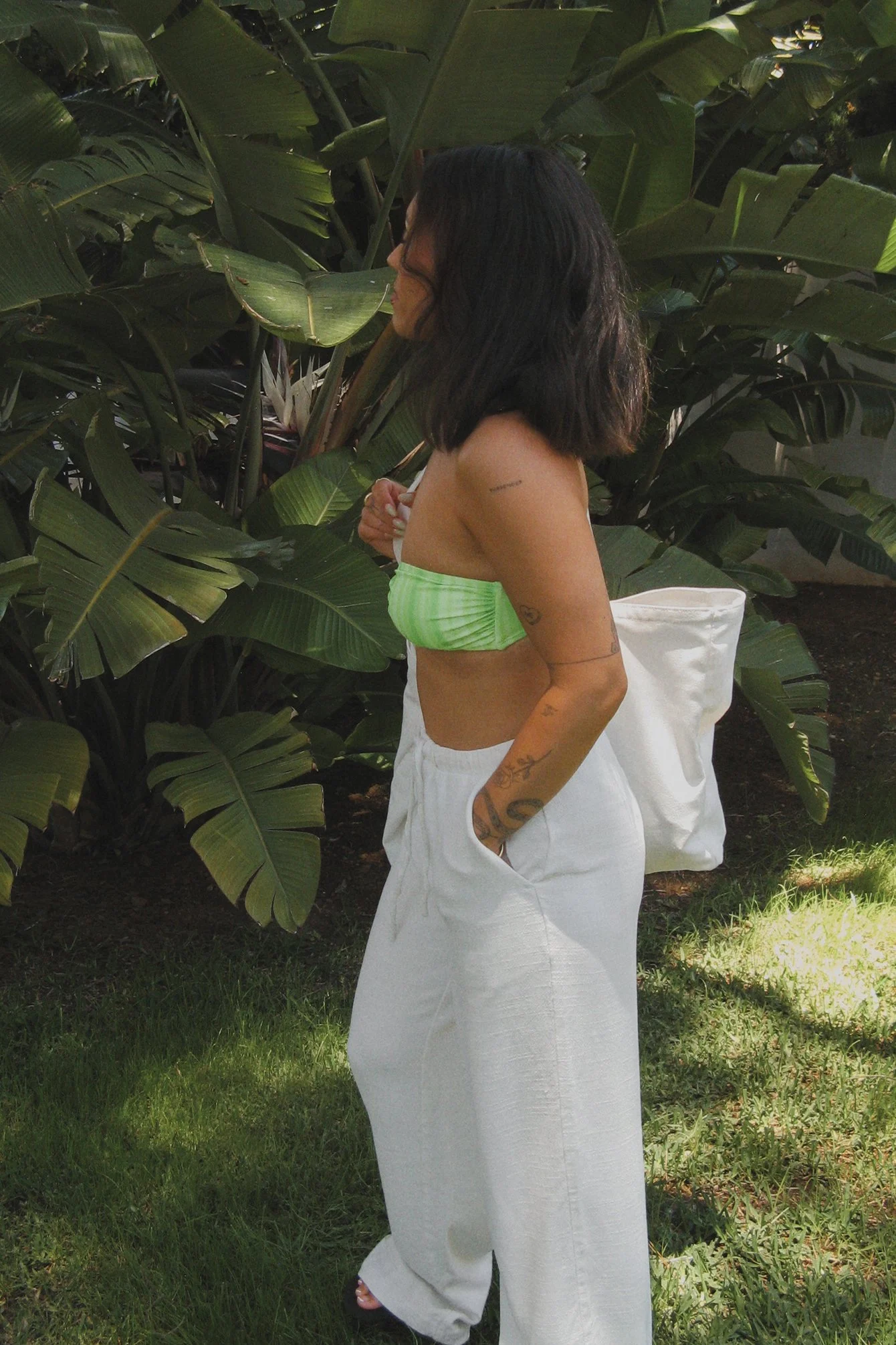 Gestreiftes Bandeau-Bikini-Oberteil