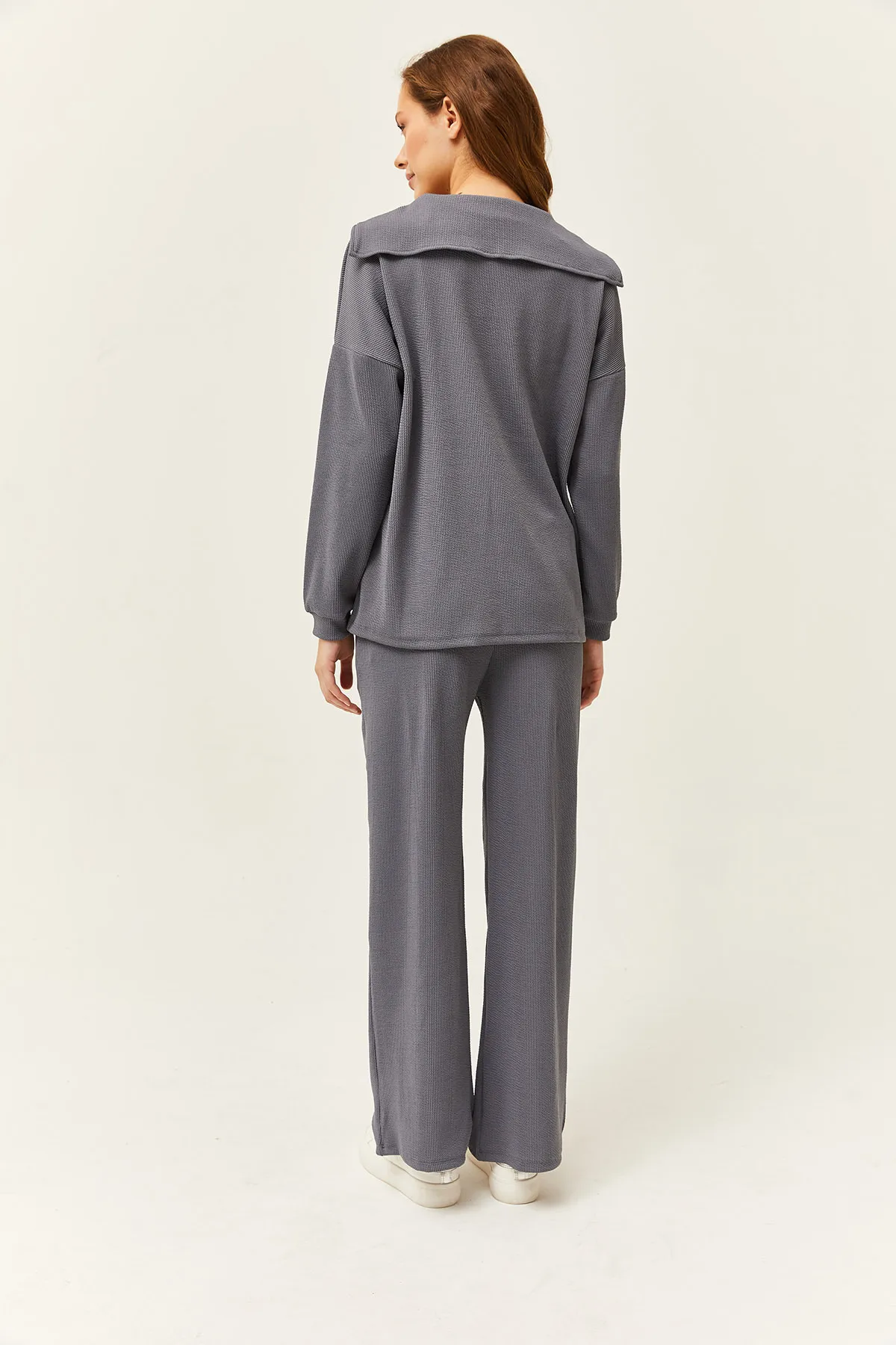 Olalook  Damen-Set mit geräuchertem Oberteil, Pullover mit Reißverschluss und Palazzo-Hose, TKM-19000240