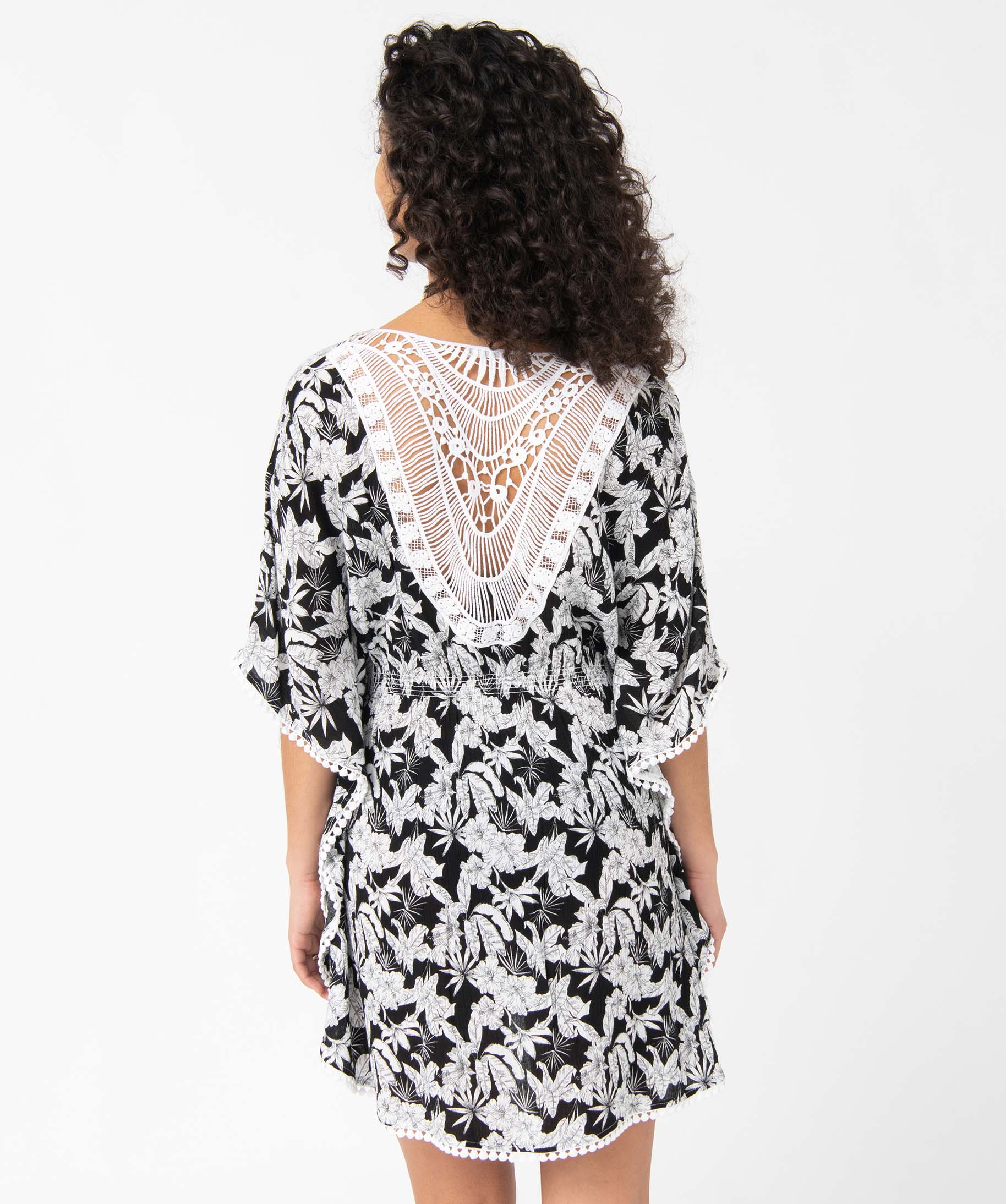 Robe de plage femme avec dos en dentelle imprime | GEMO