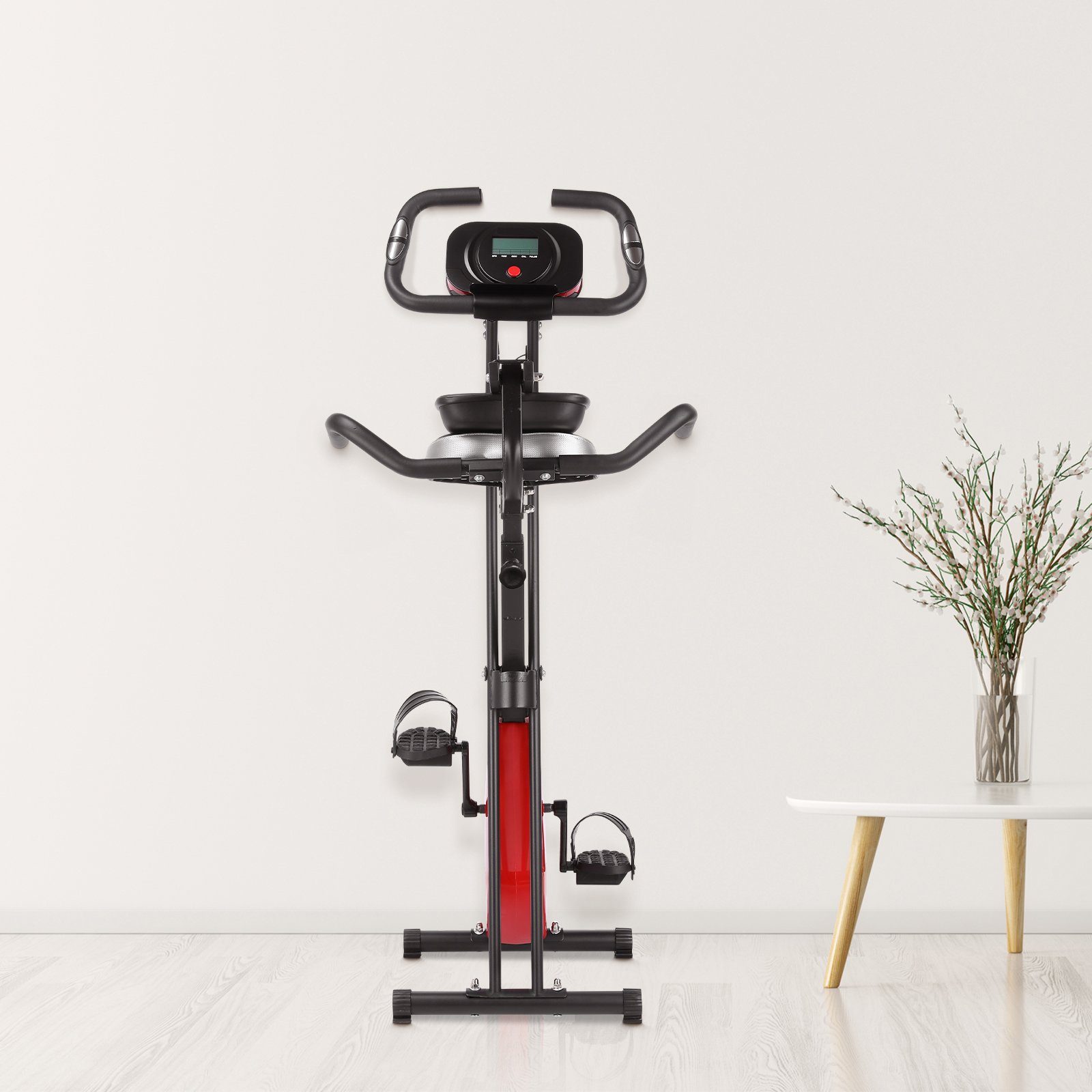 MVPower Heimtrainer X Bike, Heimtrainer Fahrrad Klappbar (mit 6kg Schwungrad), 8 Widerstandsstufen, LCD-Bildschirm, Transporträdern