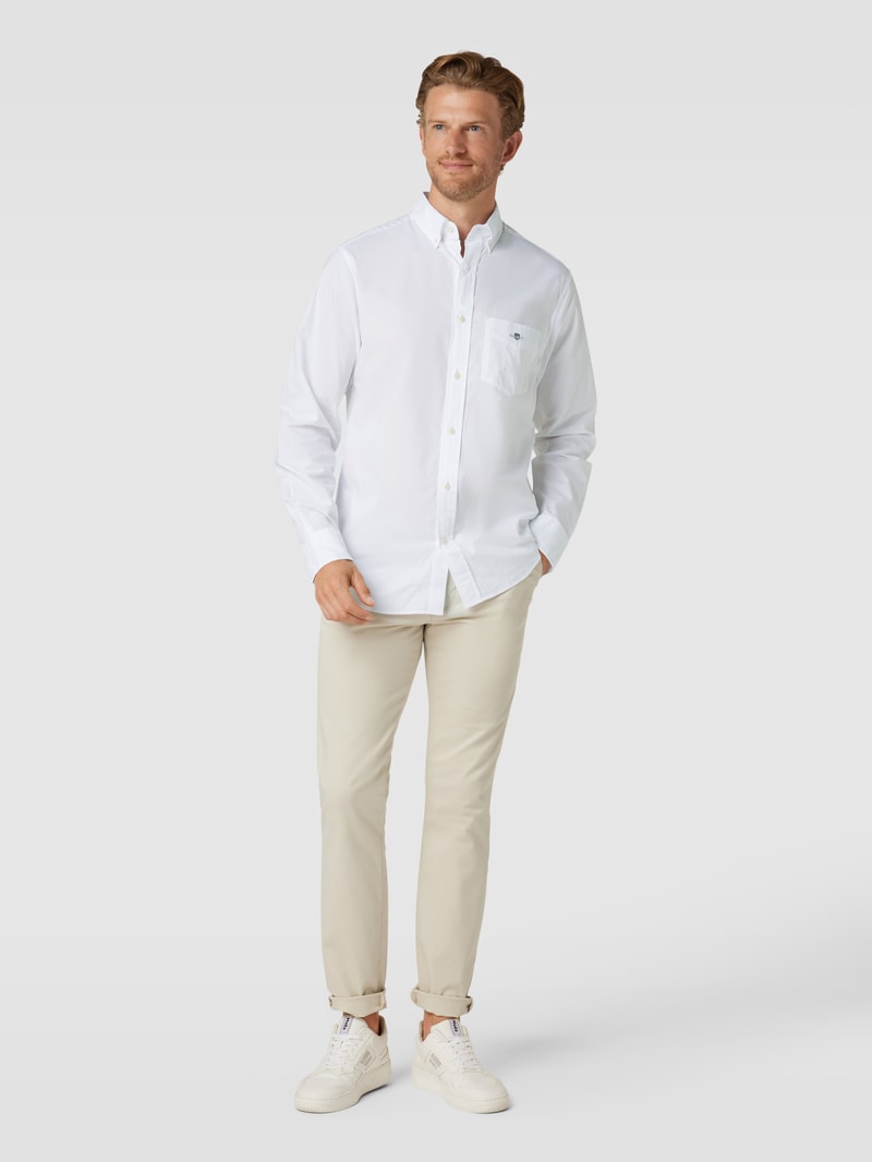 Regular Fit Freizeithemd mit Brusttasche Modell 'POPLIN' in weiß