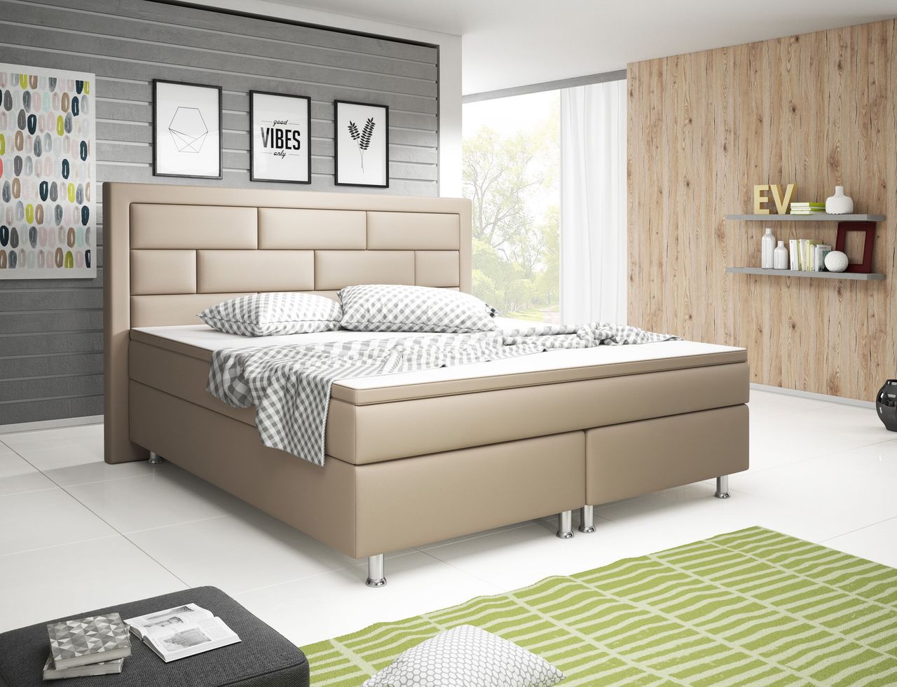 IHG Boxspringbett Nizza 180x200 cm Kunstleder Muddy